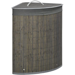 Homcom - Panier à linge d'angle corbeille à linge bac à linge 55 l couvercle sac amovible poignée bambou tissu gris