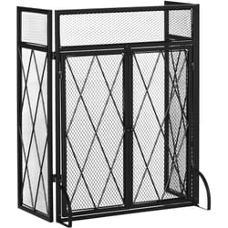 Homcom - Pare-feu large pour cheminée ou poêle - pare-étincelles - 3 volets pliables et portes - métal noir