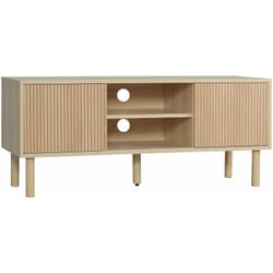 Homcom - Meuble tv banc tv design Urban Craft - 2 portes coulissantes, 2 niches - piètement cylindrique - panneaux particules aspect bois clair