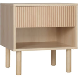 Table de chevet table de nuit design Urban Craft - tiroir coulissant, niche - piètement cylindrique - panneaux particules aspect bois clair