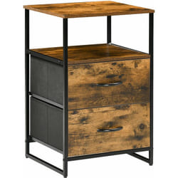 Homcom - Chiffonnier design industriel - 2 tiroirs, niche, plateau - châssis acier noir mdf aspect bois avec veinage