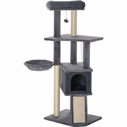 Arbre à chat multi-équipement griffoirs grattoirs plateforme niche hamac jeu boule suspendue gris