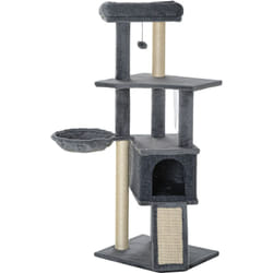 Arbre à chat multi-équipement griffoirs grattoirs plateforme niche hamac jeu boule suspendue gris