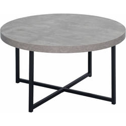 Table basse ronde design dim. Ø 80 x 45H cm piètement croisé métal noir plateau MDF effet béton ciré