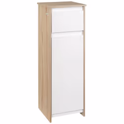 Meuble colonne bas salle de bain style cosy dim. 32L x 30l x 90H cm porte étagère tiroir MDF blanc aspect chêne clair