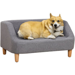 Canapé chien lit pour chien design scandinave déhoussable dim. 75L x 55l x 39H cm pieds bois tissu polyester gris