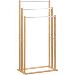 Homcom - Porte-serviette autoportant 3 barres - dim. 48L x 25l x 94H cm - bois bambou acier blanc