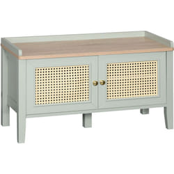 Homcom - Meuble chaussures banc à chaussures 2 en 1 style bohème chic 2 portes étagère réglable - mdf vert d'eau aspect chêne clair rotin