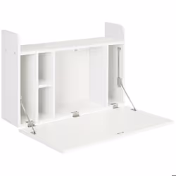 Bureau mural pliable - table murale rabattable - 5 niches, étagère - panneaux particules blanc