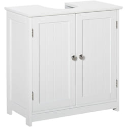 Kleankin - Meuble vasque - meuble sous-vasque - 2 portes rainurées avec étagère réglable - poignées métal chromé - dim. 60L x 30l x 60H cm - mdf blanc
