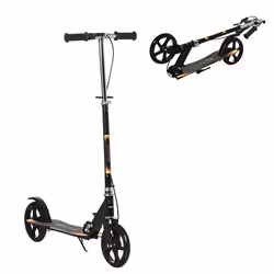 Trottinette pliable enfant béquille double frein hauteur guidon réglable roulement PU abec-7 métal noir motif flammes