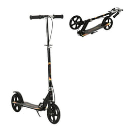 Trottinette pliable enfant béquille double frein hauteur guidon réglable roulement PU abec-7 métal noir motif flammes