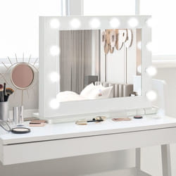 Miroir maquillage Hollywood lumineux LED tactile - 12 LED, luminosité réglable, fonction mémoire - métal MDF blanc verre