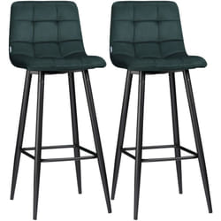 Lot de 2 tabourets de bar design Chesterfield effet capitonné piètement acier effilé noir velours vert sapin