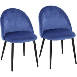 Homcom - Lot de 2 chaises velours bleu pieds métal noir dim. 52L x 54l x 79H cm