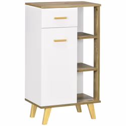 Meuble de rangement - KLEANKIN - Style scandinave - 1 tiroir - 1 placard - 3 étagères - Blanc et naturel