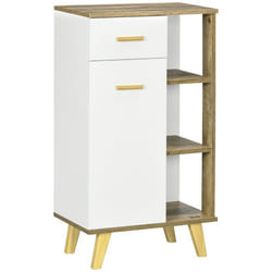 Meuble de rangement - KLEANKIN - Style scandinave - 1 tiroir - 1 placard - 3 étagères - Blanc et naturel