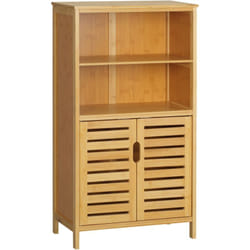 Kleankin - Meuble rangement bas salle de bain bambou style naturel 2 portes avec étagère 2 niches bambou