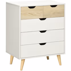 Cette splendide commode design scandinave dotée de 5 tiroirs coulissants vous permettra de ranger vos vêtements, linges de li ...