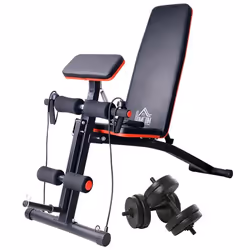 Banc de musculation + ensemble dhaltères courtes - HOMCOM - Acier - 160x54x106cm - noir rouge