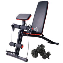 Banc de musculation + ensemble dhaltères courtes - HOMCOM - Acier - 160x54x106cm - noir rouge