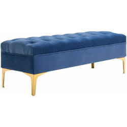 Homcom - Banc banquette capitonnée style classique chic dim. 118L x 45l x 42H cm piètement métal doré velours bleu roi