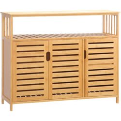 Buffet meuble de rangement bois bambou à lattes style naturel - 3 portes, 4 étagères