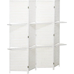 Homcom - Paravent intérieur 4 panneaux 2 étagères pliables séparateur de pièce bois de pin bambou fibres de papier tressée blanc paille