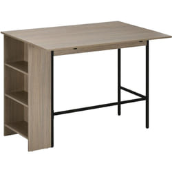 Table de bar extensible design industriel - 3 étagères intégrées - châssis métal noir aspect bois gris