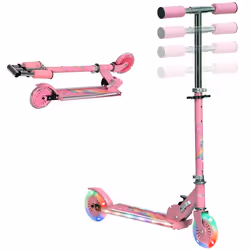 Trottinette pliable enfant à partir de 3 ans roues repose-pied LED frein à friction arrière hauteur guidon réglable 4 niv. mé ...