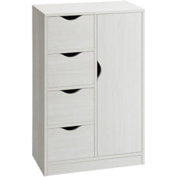 Homcom - Meuble de rangement moderne 1 porte 4 tiroirs - panneaux particules blanc grain de bois