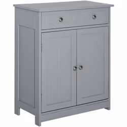 Kleankin - Meuble bas de salle de bain sur pied 2 portes avec étagère réglable 2 tiroirs poignées boutons métal mdf gris
