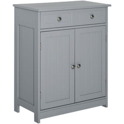 Kleankin - Meuble bas de salle de bain sur pied 2 portes avec étagère réglable 2 tiroirs poignées boutons métal mdf gris