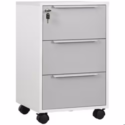 Caisson de bureau rangement bureau sur roulettes 3 tiroirs verrouillables 2 clés fournies panneaux gris blanc