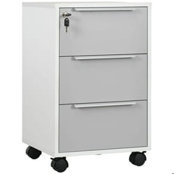 Caisson de bureau rangement bureau sur roulettes 3 tiroirs verrouillables 2 clés fournies panneaux gris blanc