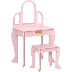 Homcom - Coiffeuse enfant design girly - tabouret inclus - dim. 52L x 32l x 85H cm - tiroir, 3 miroirs - mdf bois de pin - rose poudré