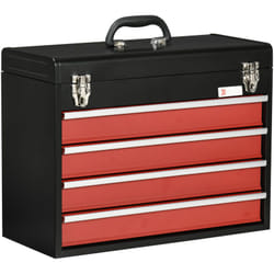 Boite à outils métallique coffret à outils caisse à outils 4 tiroirs + plateau tôle acier rouge noir