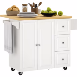 Cette superbe desserte de cuisine peut s'intégrer dans divers styles de décorations. Multi-rangement, équipée de 3 tiroirs co ...