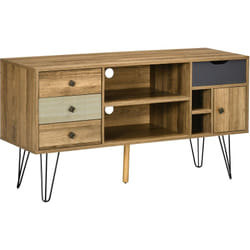Homcom - Meuble tv banc tv design industriel graphique - 4 tiroirs, 4 niches, porte - piètement épingle métal noir aspect bois