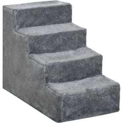 Escalier pour chat - escalier pour chien - 4 marches - revêtement flanelle grande douceur haute densité - structure panneaux particules - gris