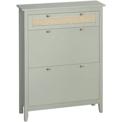 Homcom - Meuble à chaussures style bohème chic - 2 portes abattantes 2 étagères réglables tiroir - mdf vert d'eau aspect rotin