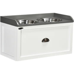 Pawhut - Gamelle double chien chat - porte-gamelles surélevé rangement 2 en 1 - tiroir, 2 gamelles - acier inox. mdf blanc gris