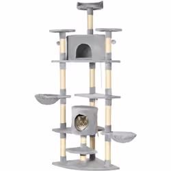 Instrument de jeu idéal pour les chats, cet arbre à chat multi-équipement doté de nombreuses plateformes, griffoirs, de 2 nic ...