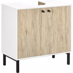 Description générale Ce joli meuble vasque de salle de bain en aspect chêne clair et blanc, équipé d'un placard à 2 portes av ...