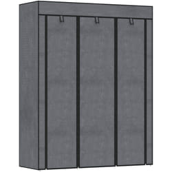 Homcom - Armoire penderie multi-rangement - 8 étagères, 2 barres - dim. 125L x 43l x 162,5H cm - acier noir non tissé gris