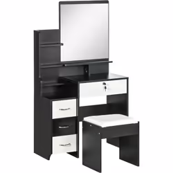 Description générale Ce splendide ensemble coiffeuse et tabouret au design contemporain sublimera votre chambre ou dressing.  ...