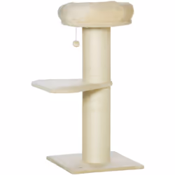 Ce joli arbre à chat coloris beige doté d'une plateforme, d'un griffoir poteau, d'un panier d'observation et d'un jeu de boul ...