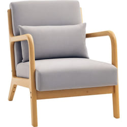 Fauteuil lounge - 3 coussins inclus - assise profonde - accoudoirs - structure bois hévéa - aspect velours gris