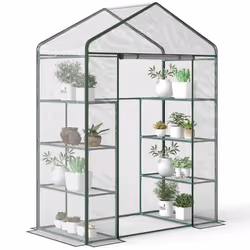 Serre de jardin balcon terrasse 8 étagères dim. 143L x 73l x 195H cm acier PVC imperméable anti-UV transparent vert