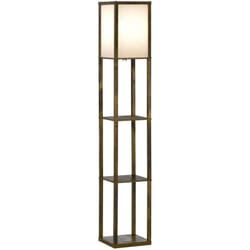 Lampadaire étagère lampe étagère 26L x 26l x 160H cm 3 étagères 4 niveaux MDF aspect bois vieilli